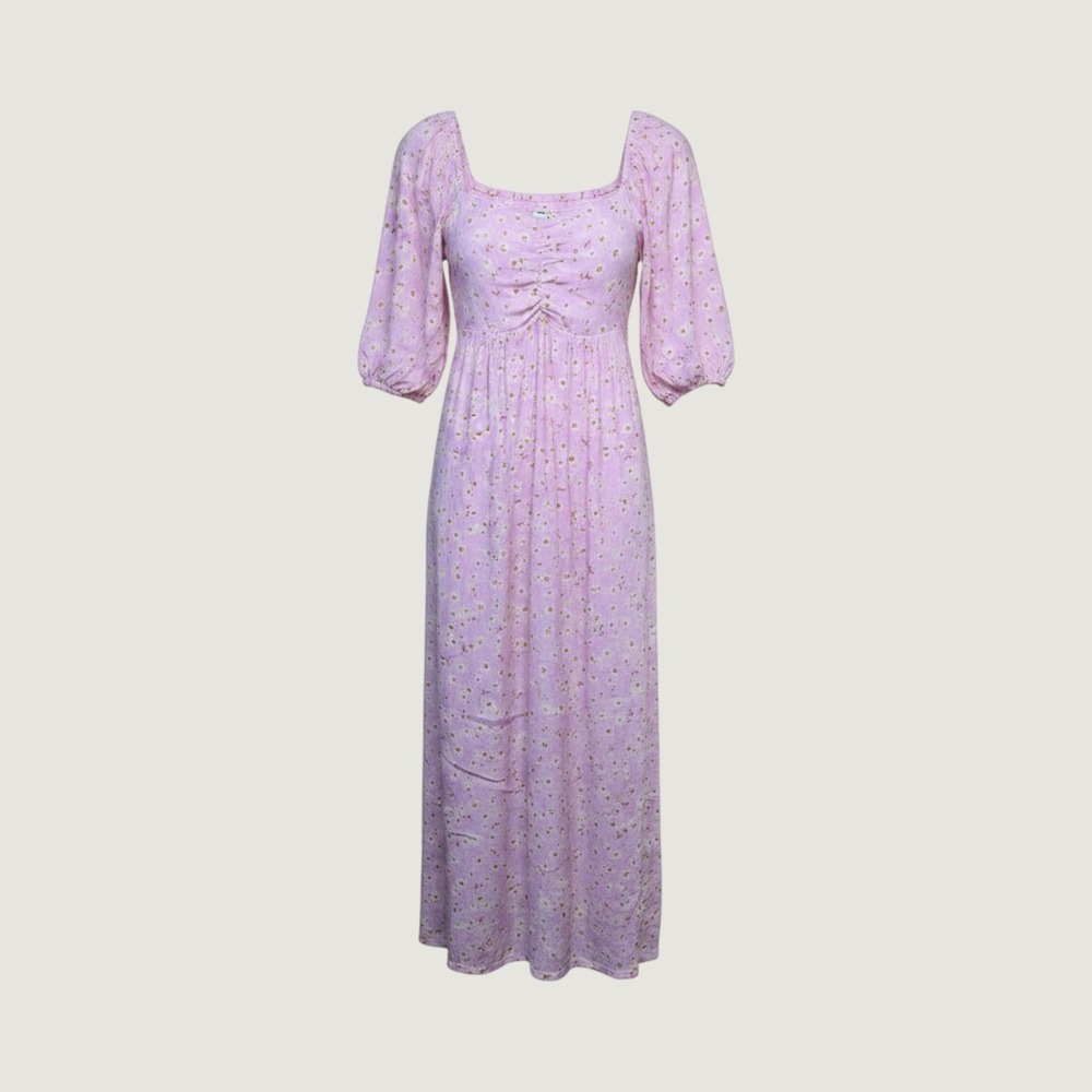 Billabong Womens Pink Daisy Floral Smocked Maxi Dress Long‎ Sleeve Boho Small